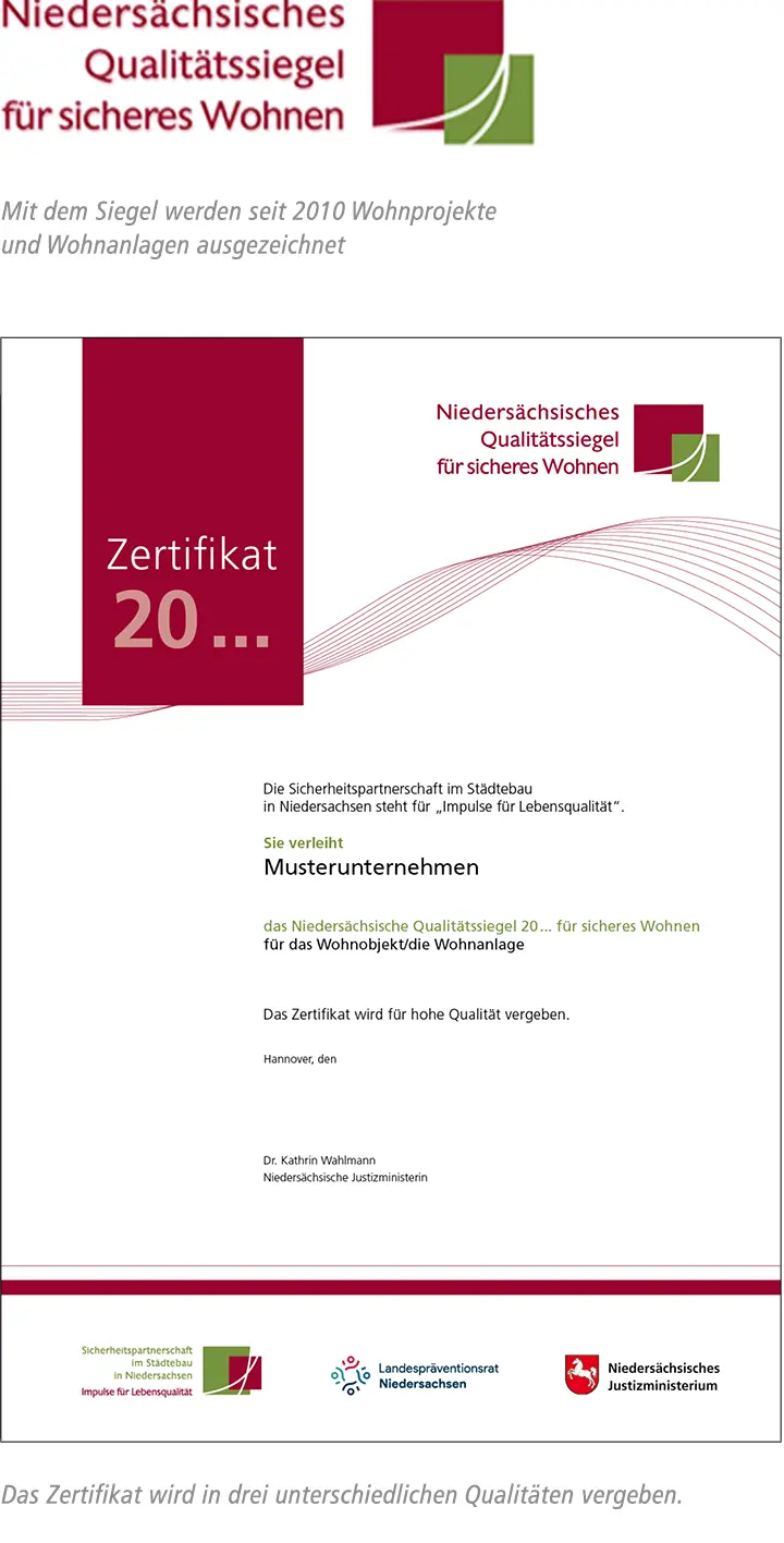 Niedersächsischen Qualitätssiegels für sicheres Wohnen 